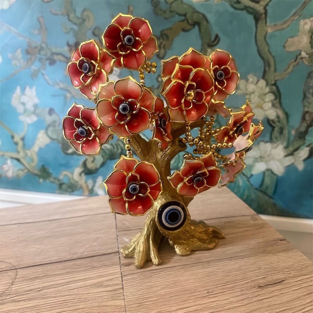 Evil Eye Flower Tree Red Decorative Showpiece for Home or Office